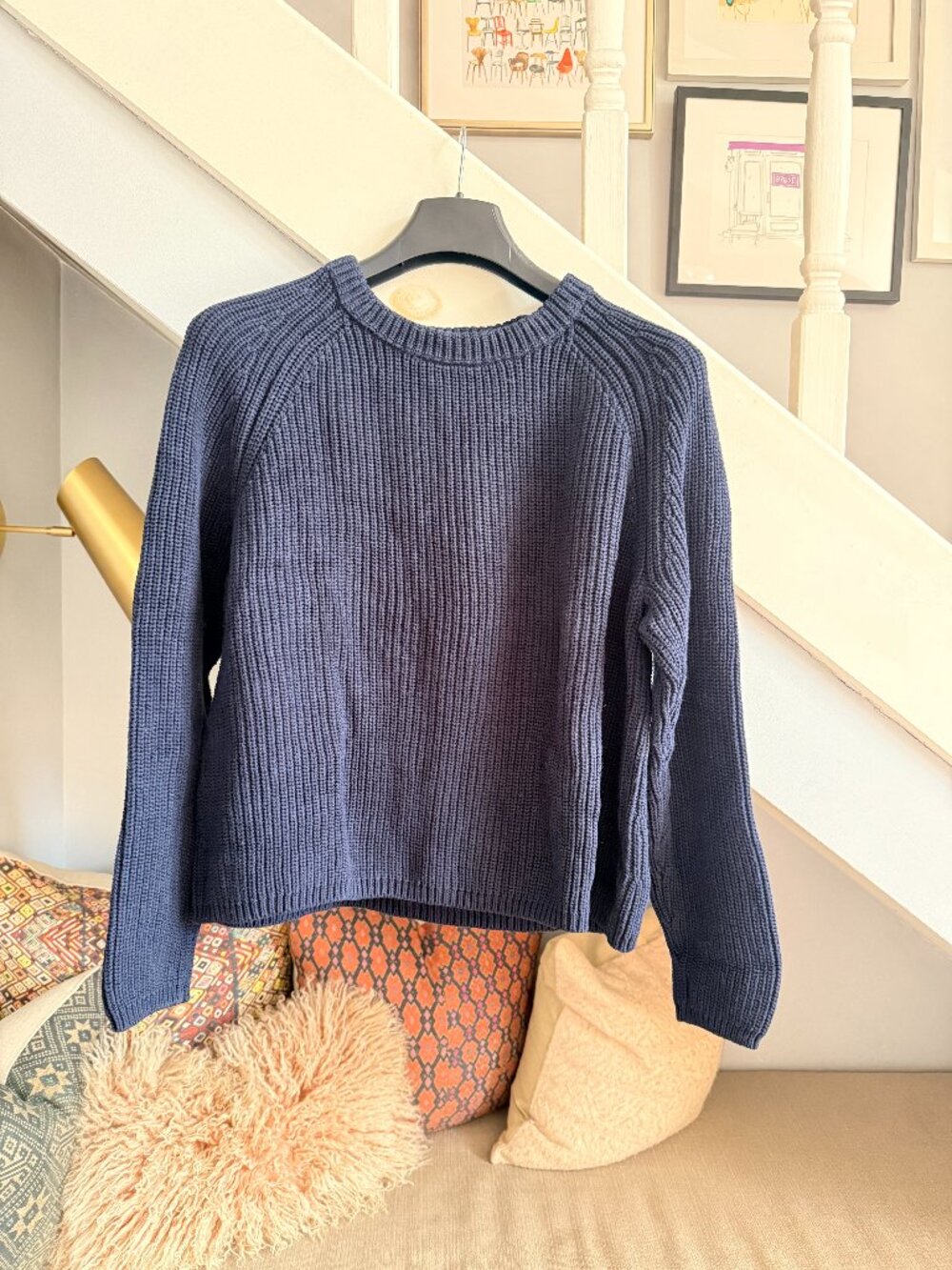 Quince Organic Cotton Fisherman Crew Sweater (Navy, XL)